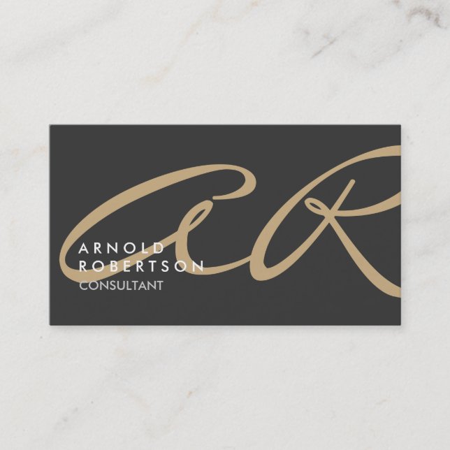 Customise Monogram Plain Grey Beige Business Card (Front)