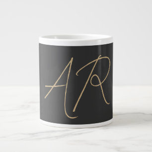 Customise Monogram Plain Grey Beige Large Coffee Mug