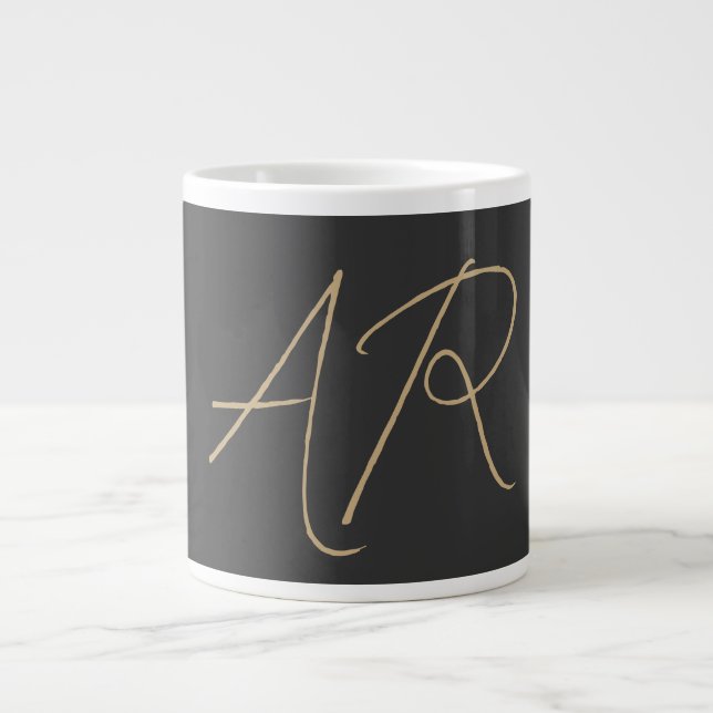 Customise Monogram Plain Grey Beige Large Coffee Mug (Front)