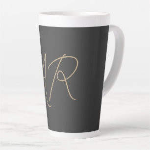 Customise Monogram Plain Grey Beige Latte Mug