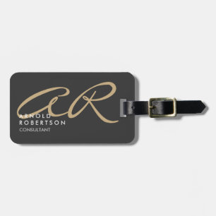 Customise Monogram Plain Grey Beige Luggage Tag