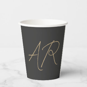 Customise Monogram Plain Grey Beige Paper Cups