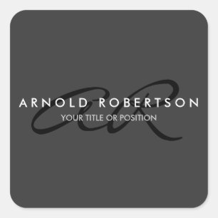 Customise Monogram Plain Grey Black Add Name Square Sticker