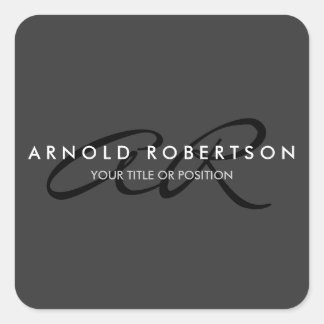 Customise Monogram Plain Grey Black Add Name Square Sticker