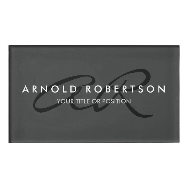 Customise Monogram Plain Grey Black Name Tag (Front)