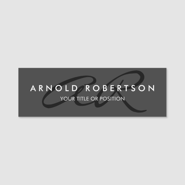 Customise Monogram Plain Grey Black Name Tag (Front)