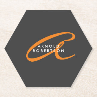 Customise Monogram Plain Grey Trendy Name Initial Paper Coaster