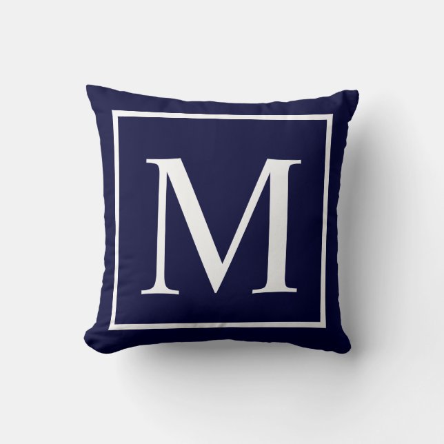 Customise monogram text on navy blue cushion (Front)