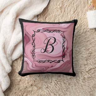 Customise Monogram Throw Pillow Pink Mauve Swirls