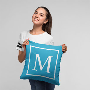 Customise monogram Turquoise blue Cushion