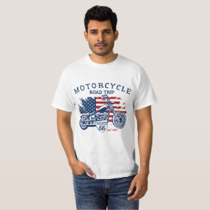 Customise Motorcycle Road Trip Route 66 USA Flag   T-Shirt