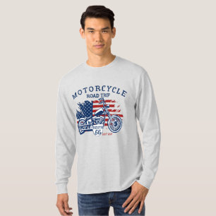 Customise Motorcycle Road Trip Route 66 USA Flag   T-Shirt