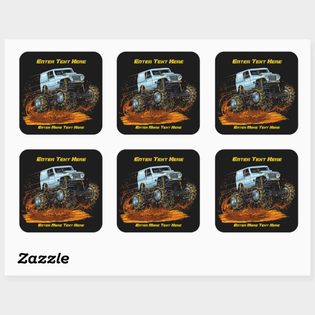 Customise Mud Bogging 4 X 4 Off Road Vehicle Square Sticker (Sheet)