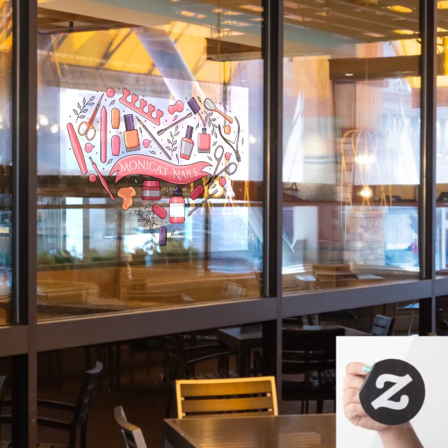 Customise Nail Salon Heart Nail Tools Polish   Window Cling (Restaurant Window)