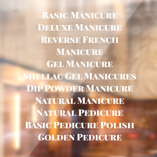 Customise Nail Salon Spa Detailed List of Serviced Window Cling (Sheet 2)