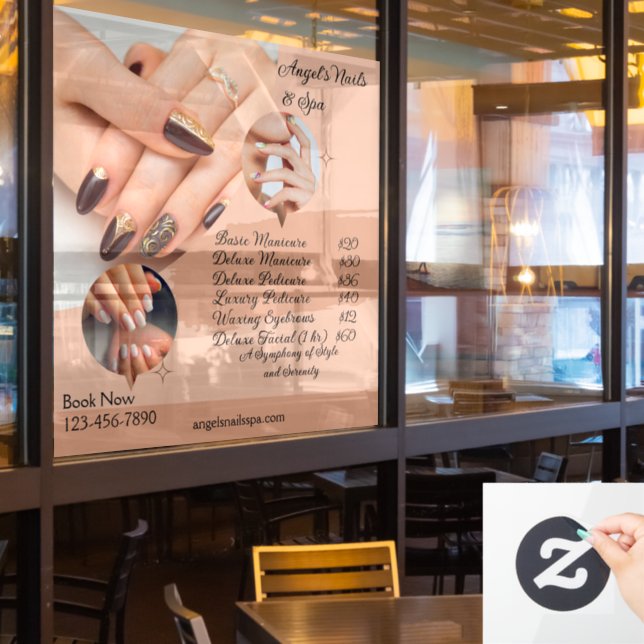 Customise Nail Salon Spa With Prices  Window Cling (Restaurant Window)