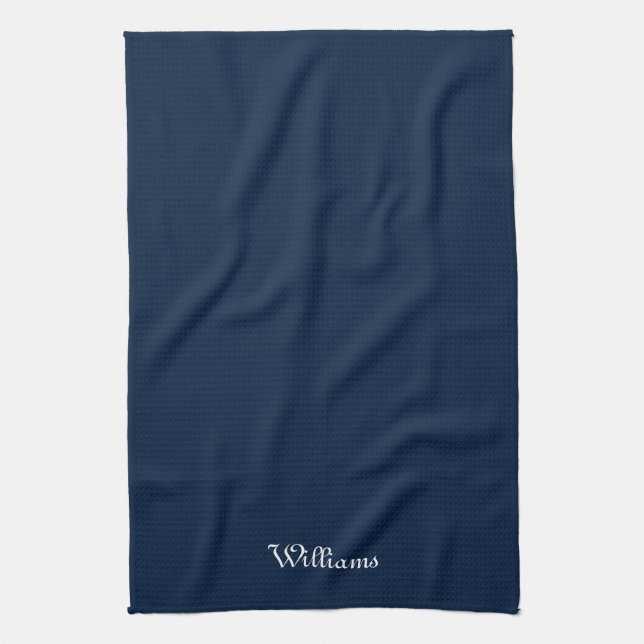Customise name classic navy blue white tea towel (Vertical)