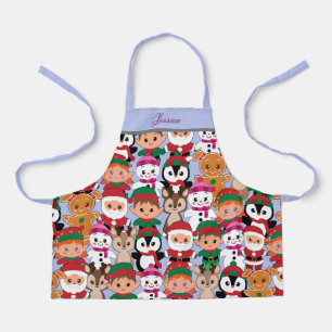 Customise Name Colourful Teddy Christmas Apron