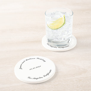 Customise Name, date black curved letters wedding Coaster