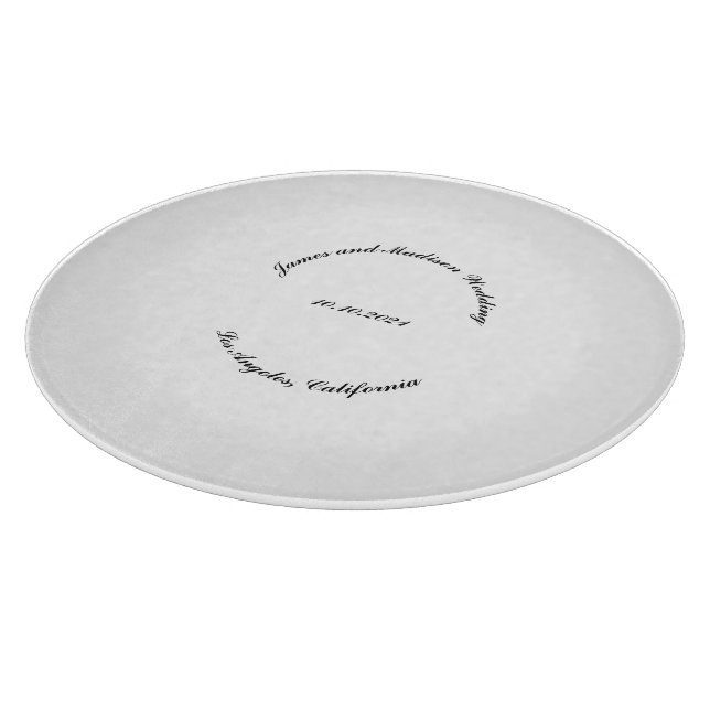 Customise Name, date black curved letters wedding Cutting Board (Corner)