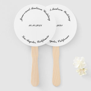 Customise Name, date black curved letters wedding Hand Fan