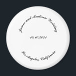 Customise Name, date black curved letters wedding Magnet<br><div class="desc">Customise Name,  date black curved letters wedding magnet,  favour,  favours
custom text,  personalise it with your own text,  information</div>