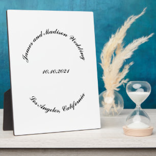 Customise Name, date black curved letters wedding Plaque
