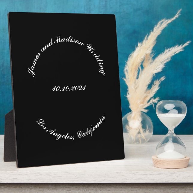 Customise Name, date black curved letters wedding Plaque (Side)