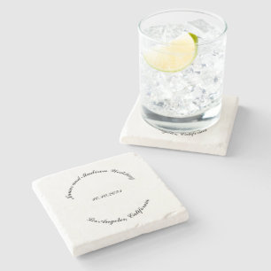 Customise Name, date black curved letters wedding Stone Coaster