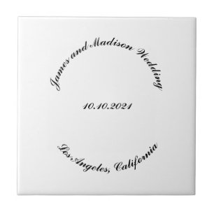 Customise Name, date black curved letters wedding Tile