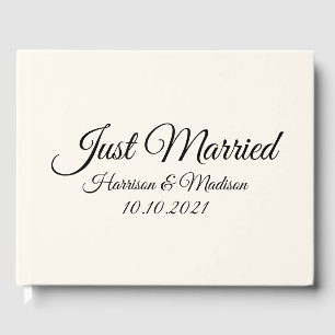 Customise Name, date, black floral white wedding Guest Book