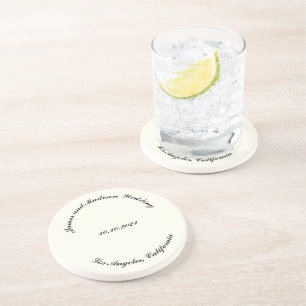 Customise Name, date black ivory wedding Coaster