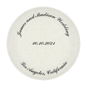 Customise Name, date black ivory wedding Cutting Board