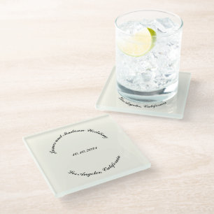Customise Name, date black Ivory wedding favours Glass Coaster