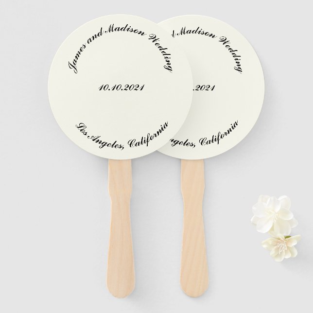 Customise Name, date black ivory wedding Hand Fan (Front and Back)
