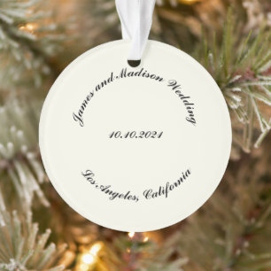 Customise Name, date black ivory wedding Ornament