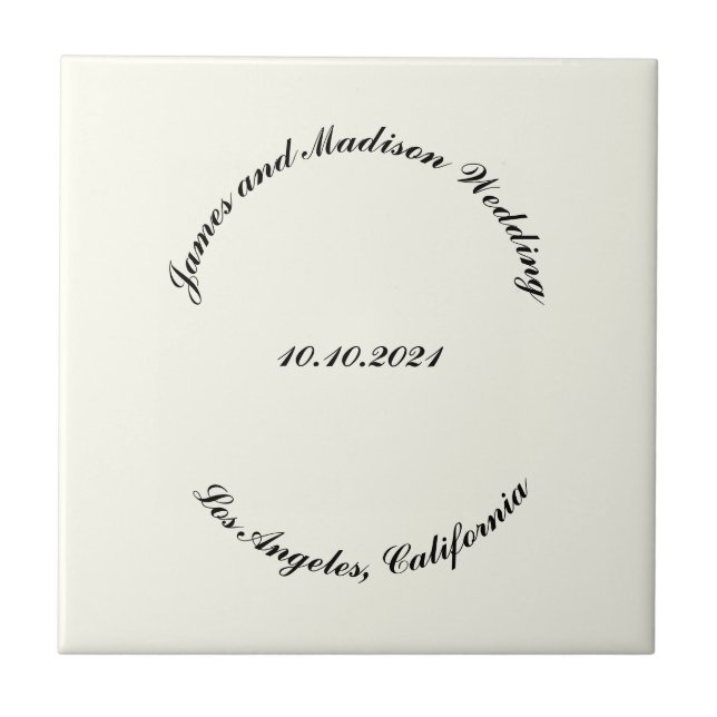 Customise Name, date black ivory wedding Tile (Front)