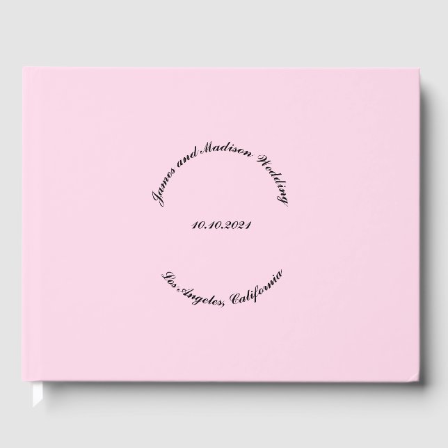 Customise Name, date, black, light pink wedding Guest Book (Front)