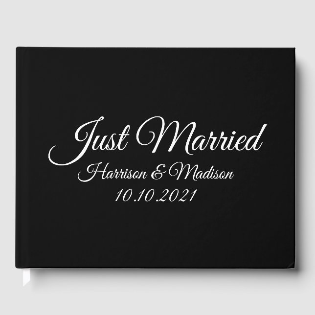Customise Name, date, black white wedding Guest Book (Front)