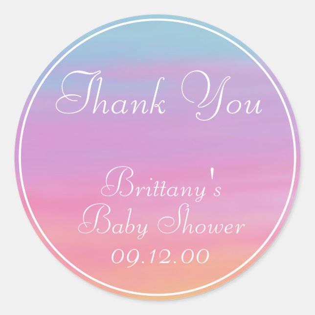 Customise Name, Date, Event Rainbow Thank You Classic Round Sticker (Front)
