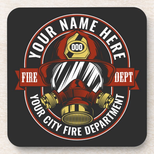 Customise NAME Firefighter Helmet Mask Fire Rescue Coaster (Front)