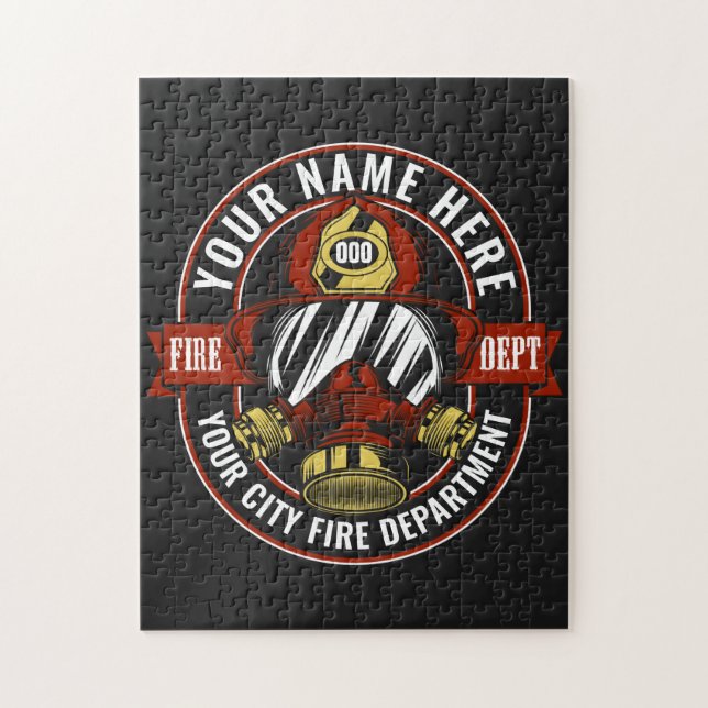 Customise NAME Firefighter Helmet Mask Fire Rescue Jigsaw Puzzle (Vertical)