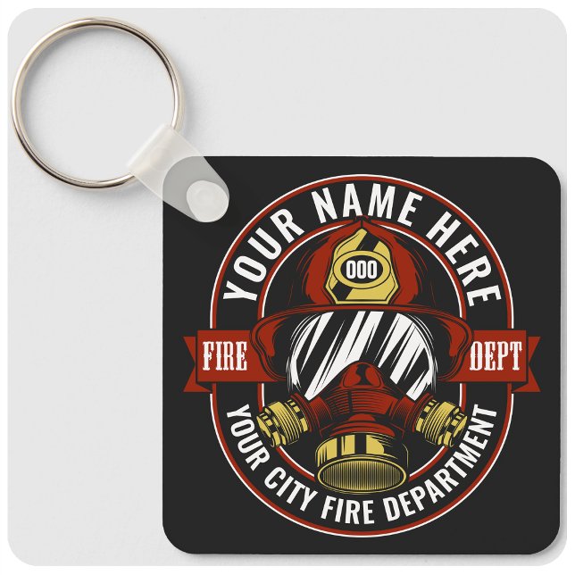 Customise NAME Firefighter Helmet Mask Fire Rescue Key Ring (Creator Uploaded)