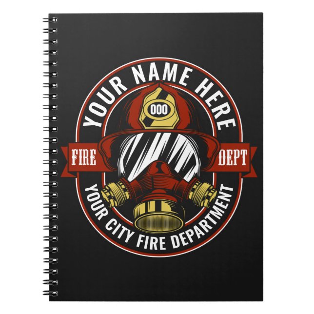 Customise NAME Firefighter Helmet Mask Fire Rescue Notebook (Front)