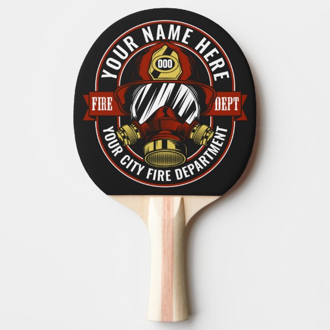 Customise NAME Firefighter Helmet Mask Fire Rescue Ping Pong Paddle (Front)
