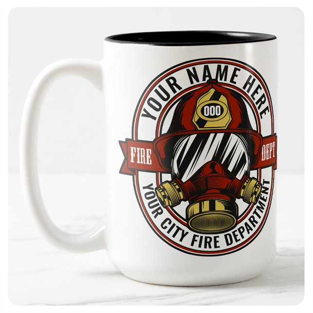 Customise NAME Firefighter Helmet Mask Fire Rescue Two-Tone Coffee Mug (Creator Uploaded)