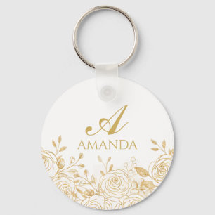Customise Name Gold Luxury Flower Key Ring
