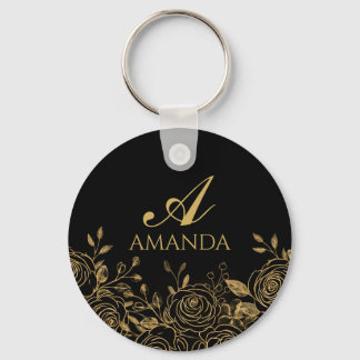 Customise Name Gold Luxury Flower Key Ring