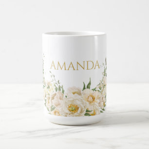 Customise Name Gold & White Flower Coffee Mug