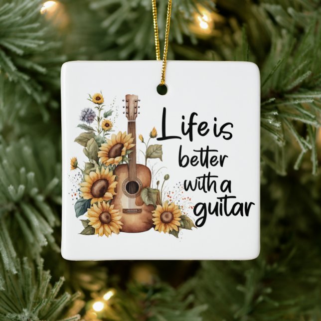 Customise Name Guitar With Sunflower Ceramic Ornament (Tree)